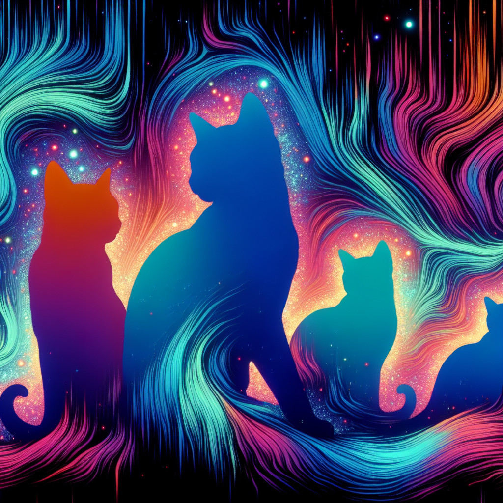 Cosmic Cats Against a Colorful Celestial Backdrop