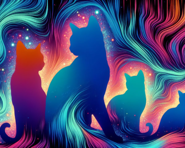 Cosmic Cats Against a Colorful Celestial Backdrop