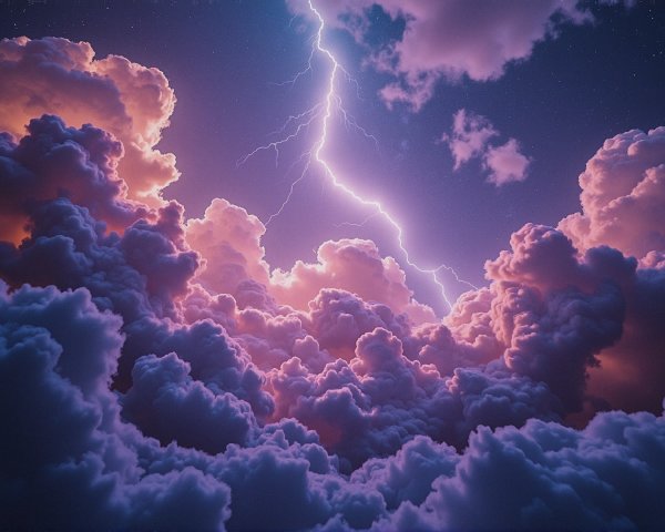 Dramatic Sky with Colorful Clouds and Lightning