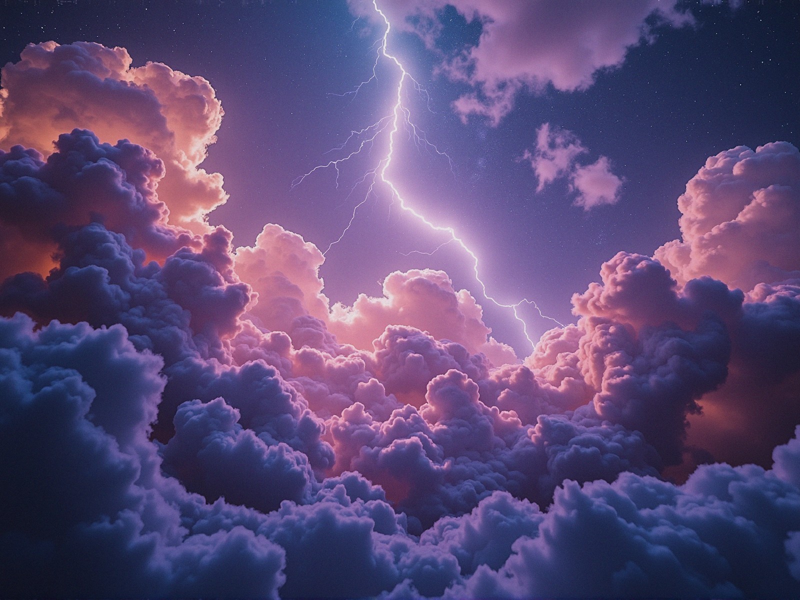 Dramatic Sky with Colorful Clouds and Lightning