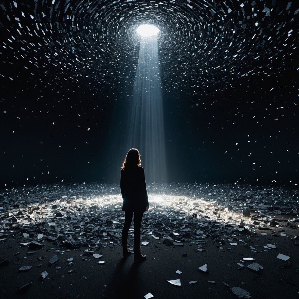 Figure in Dark Space with Illuminating Light Beam