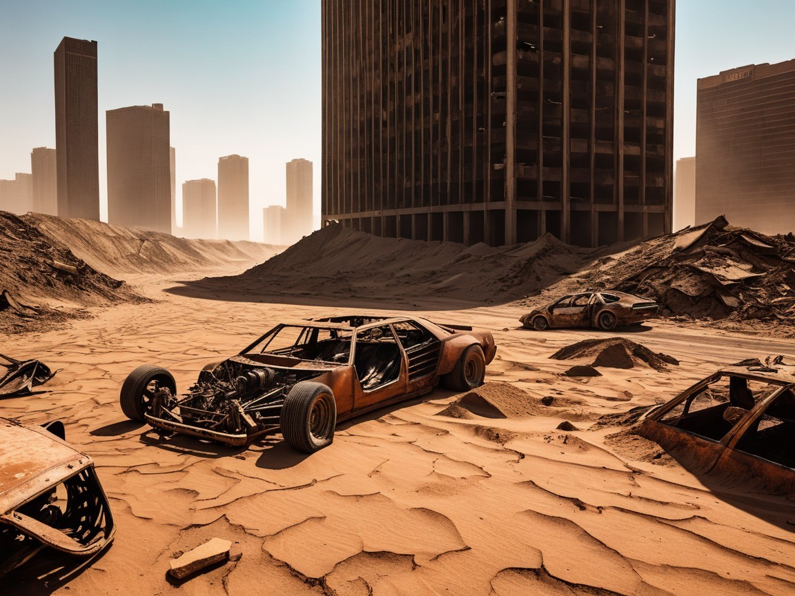 Desolate Post-Apocalyptic Landscape with Abandoned Cars