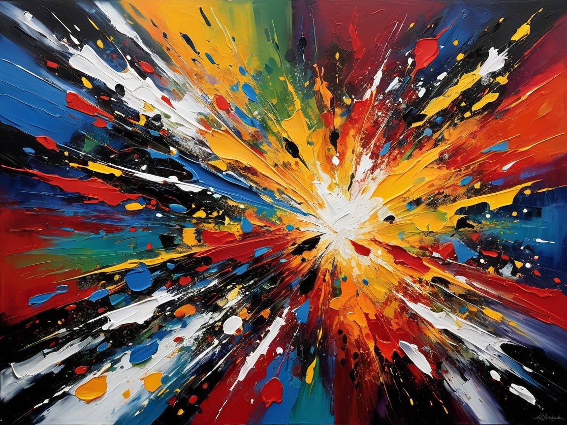Vibrant Abstract Painting with Colorful Explosions