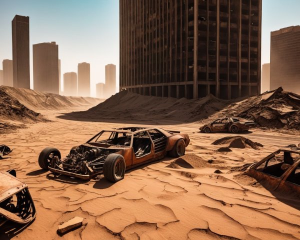 Desolate Post-Apocalyptic Landscape with Abandoned Cars