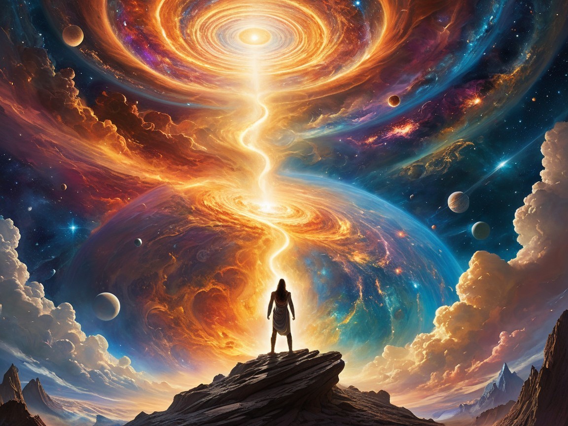 Cosmic Scene with Silhouette and Vibrant Vortex
