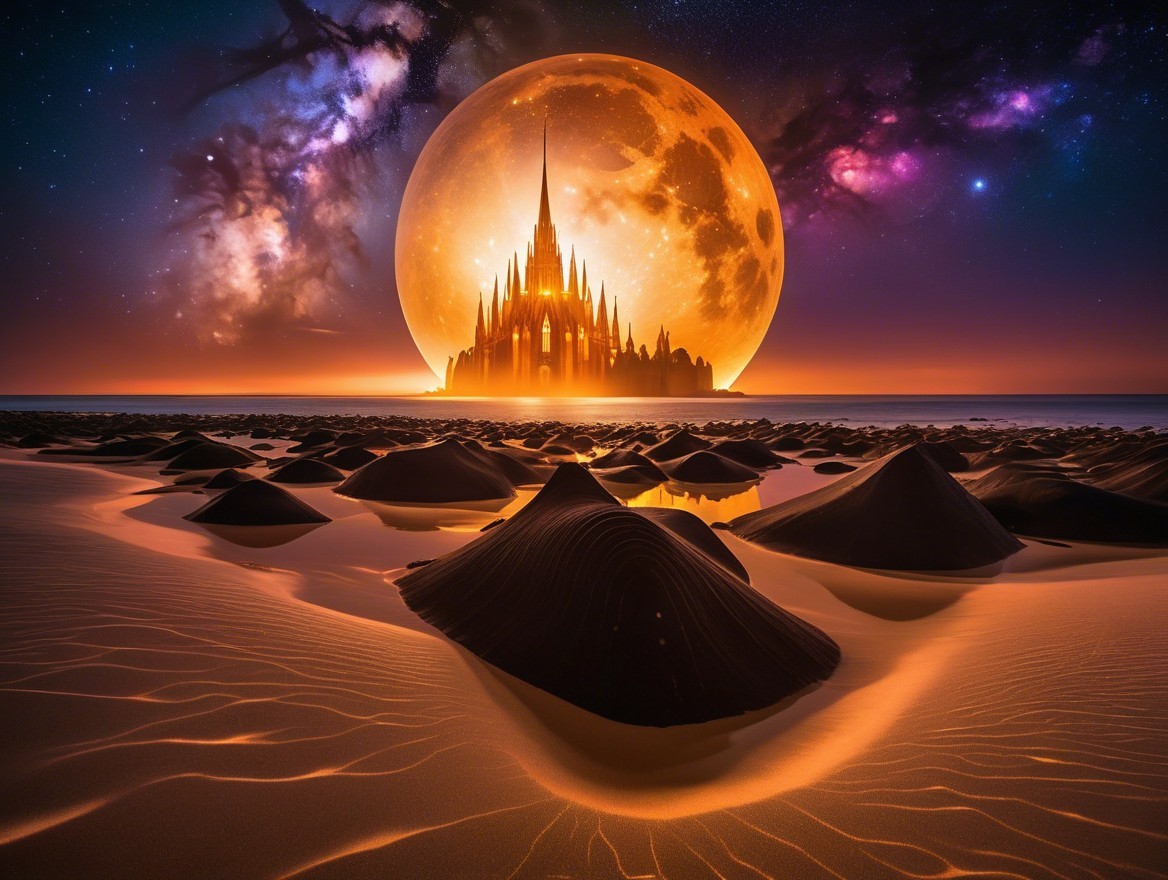 Illuminated Castle in Mystical Landscape at Night