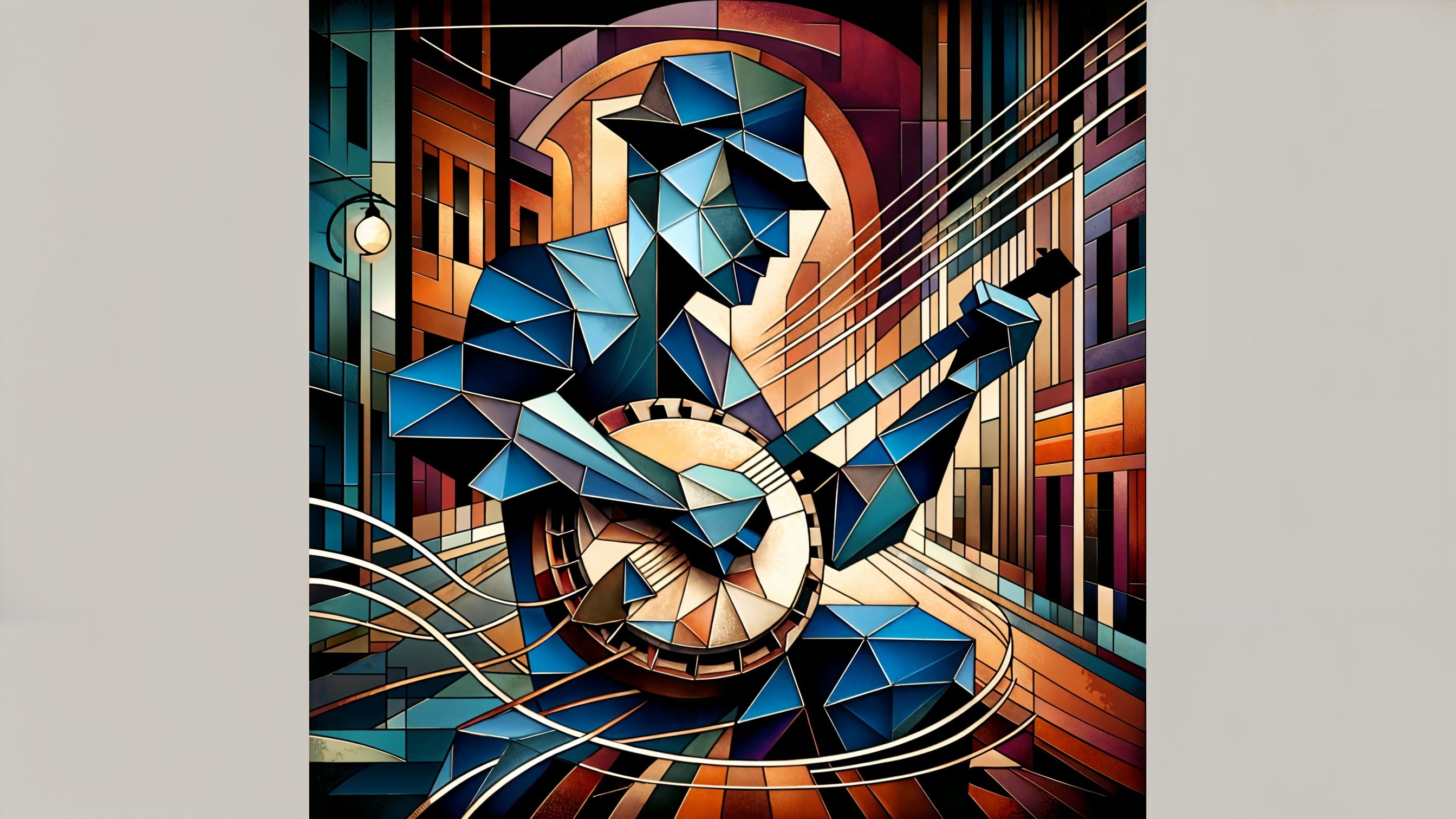 Geometric Artwork of a Musician Playing Banjo