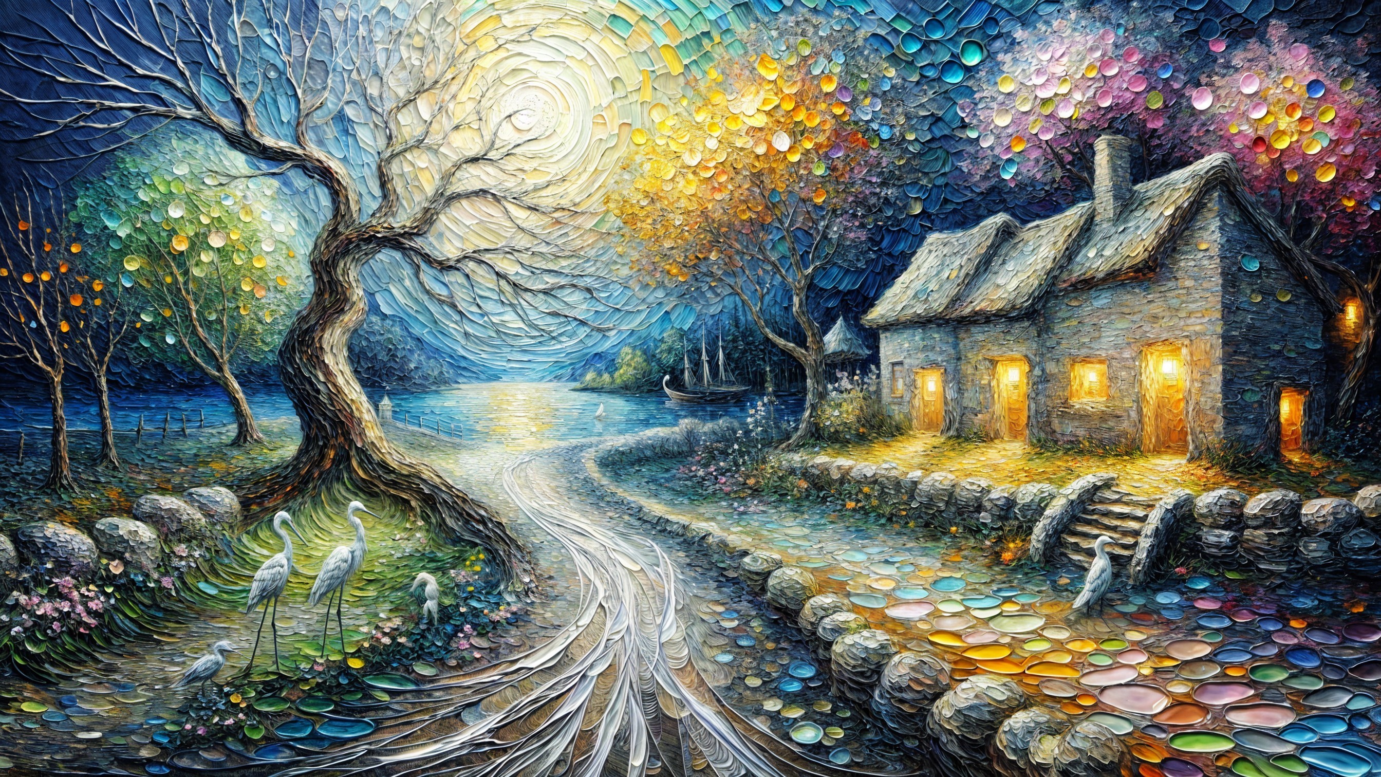 Cozy Cottage by Serene Lake with Autumn Landscape