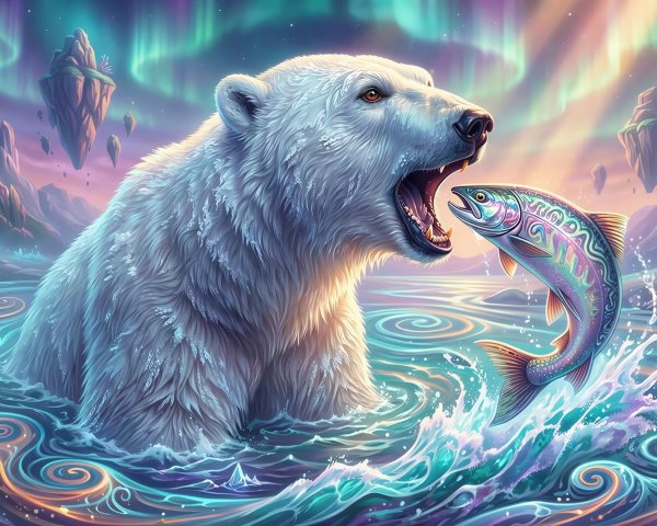 Surreal Digital Artwork of a Polar Bear and Fish