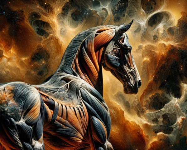 Horse Anatomy Against Cosmic Abstract Background