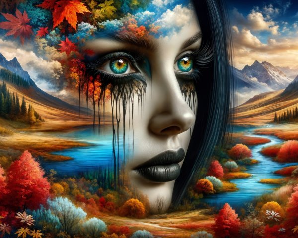 Portrait of a Woman in Vibrant Autumn Landscape