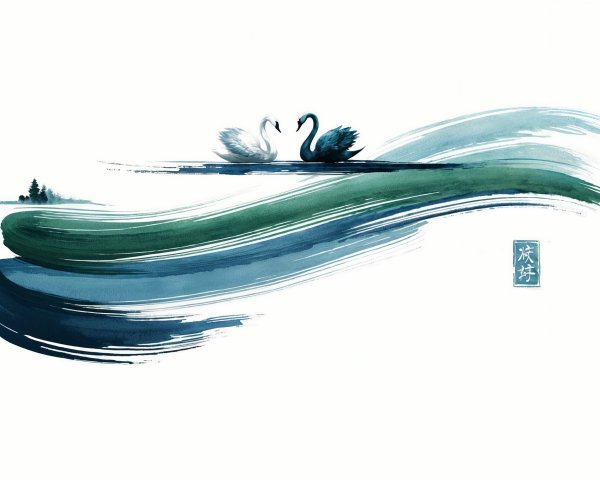 Elegant Watercolor of Swans on Tranquil Waters