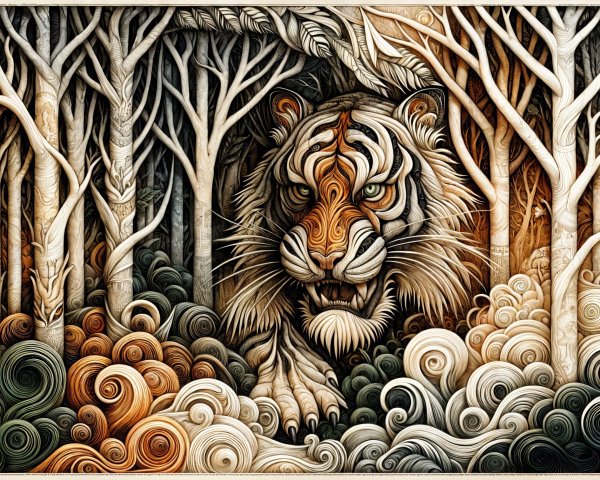 Vivid Tiger Surrounded by Earthy Forest Colors