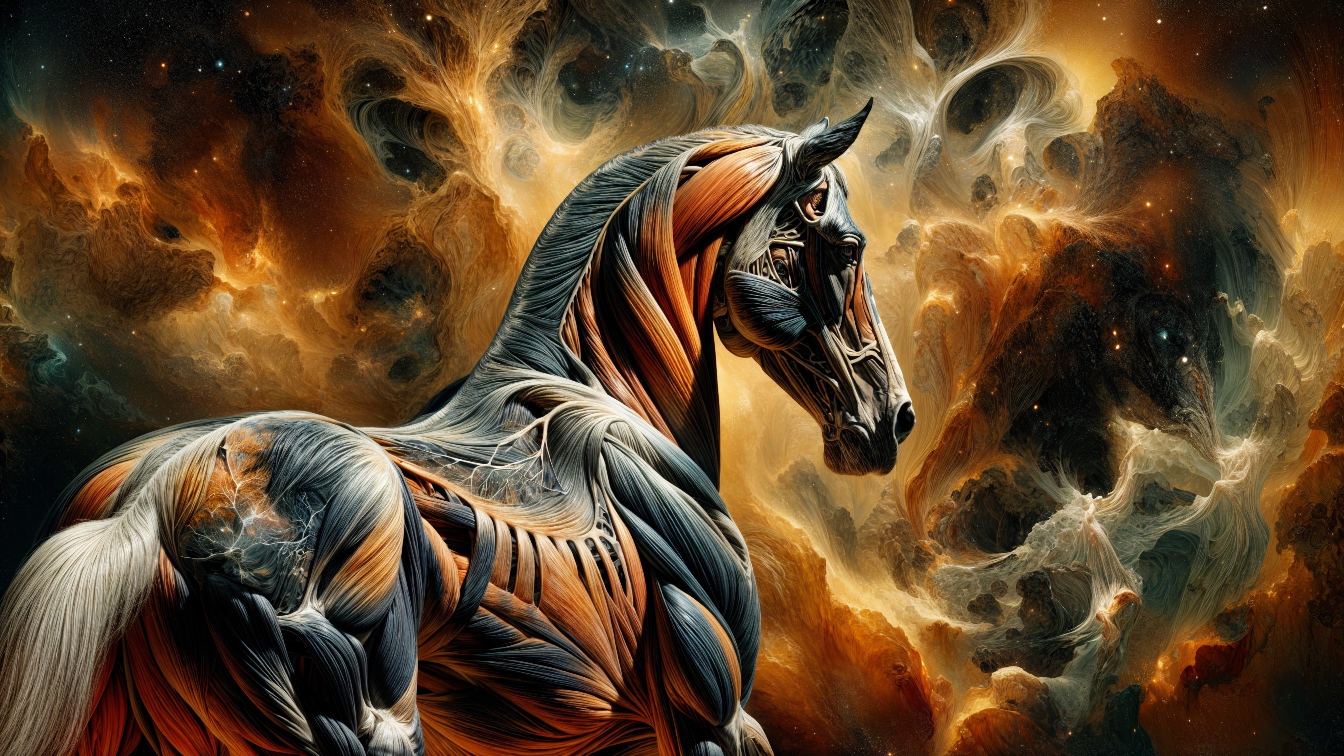 Horse Anatomy Against Cosmic Abstract Background