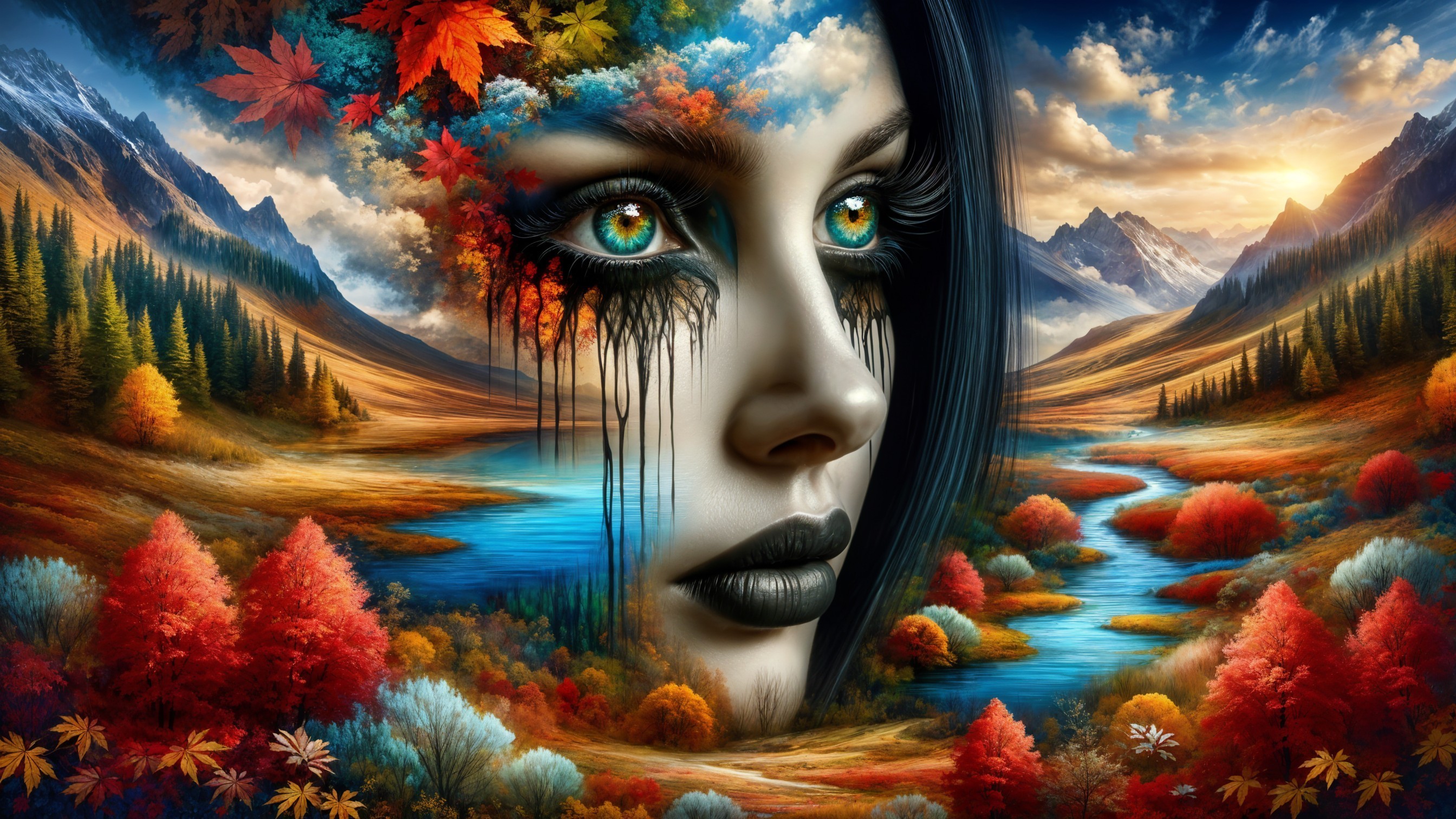 Portrait of a Woman in Vibrant Autumn Landscape