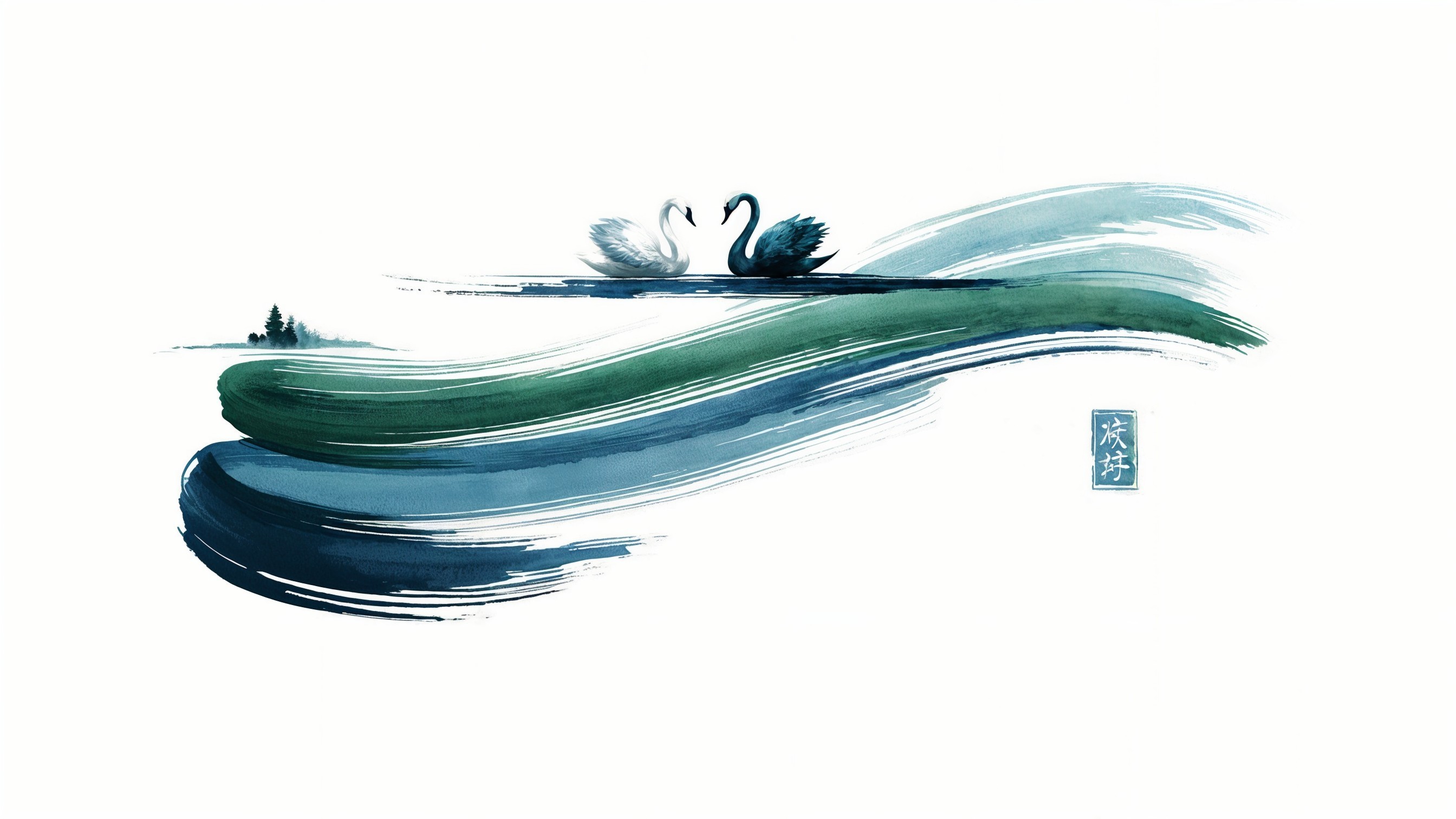 Elegant Watercolor of Swans on Tranquil Waters