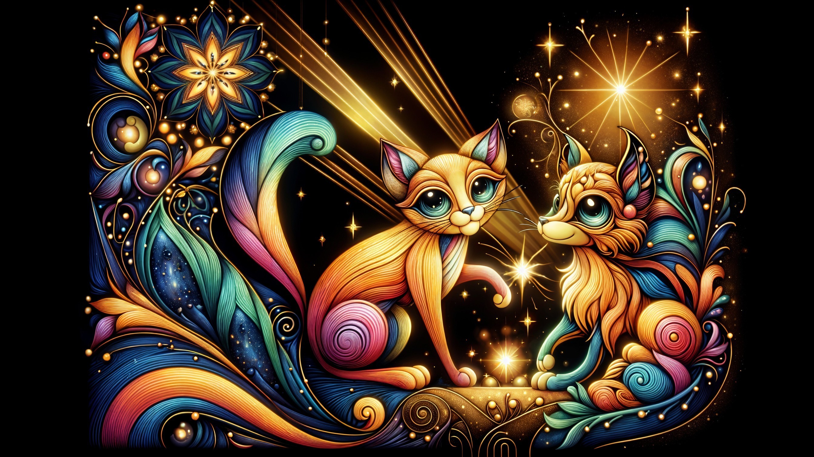 Whimsical Cartoon Cats in Vibrant Colors and Patterns