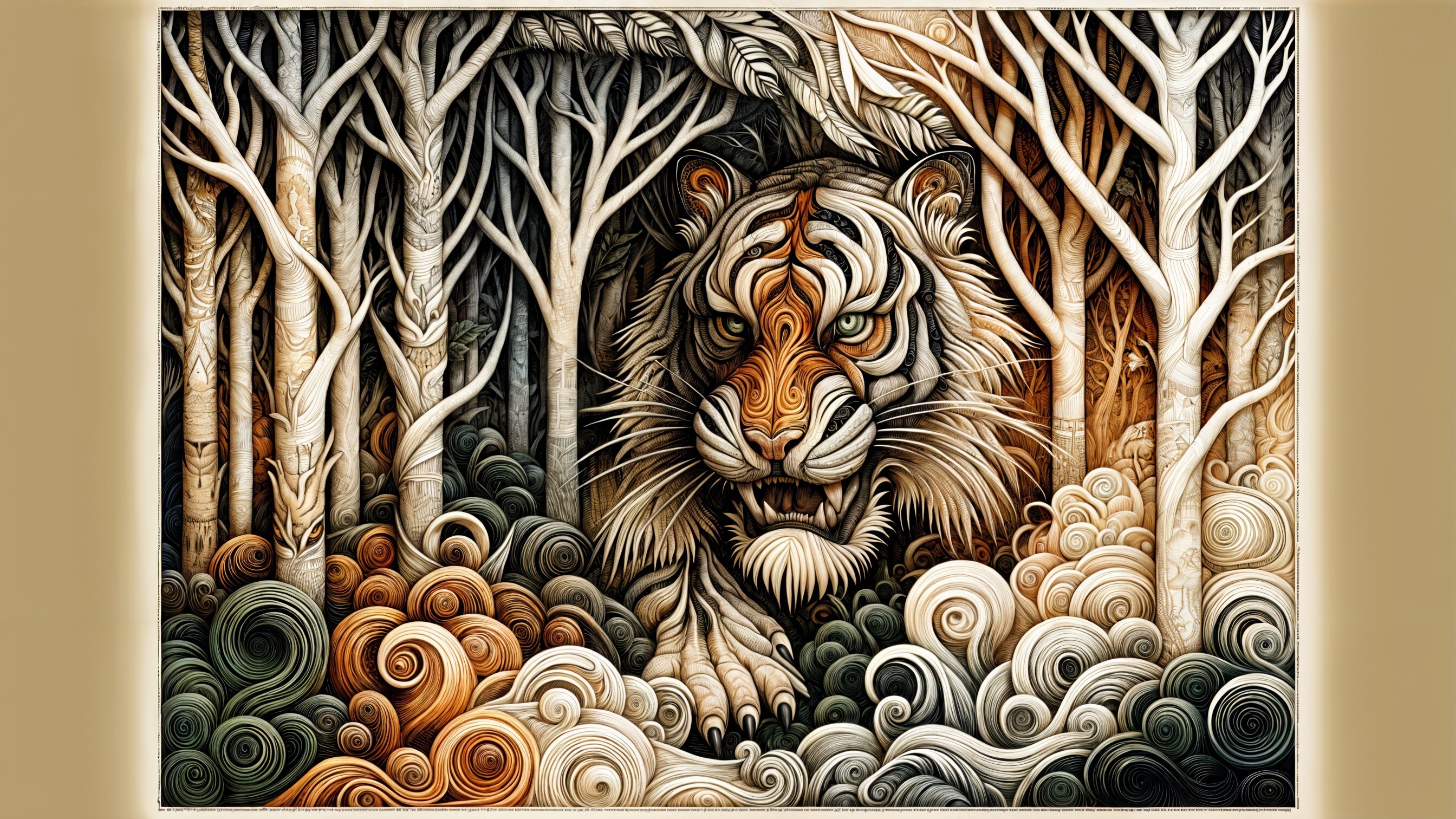 Vivid Tiger Surrounded by Earthy Forest Colors