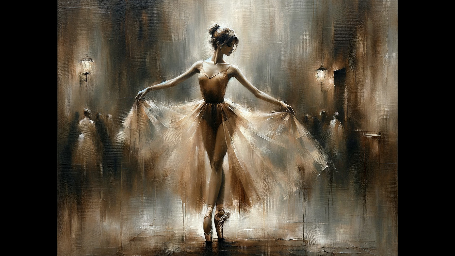 Ballerina in Elegant Dance Amidst Dreamy Atmosphere