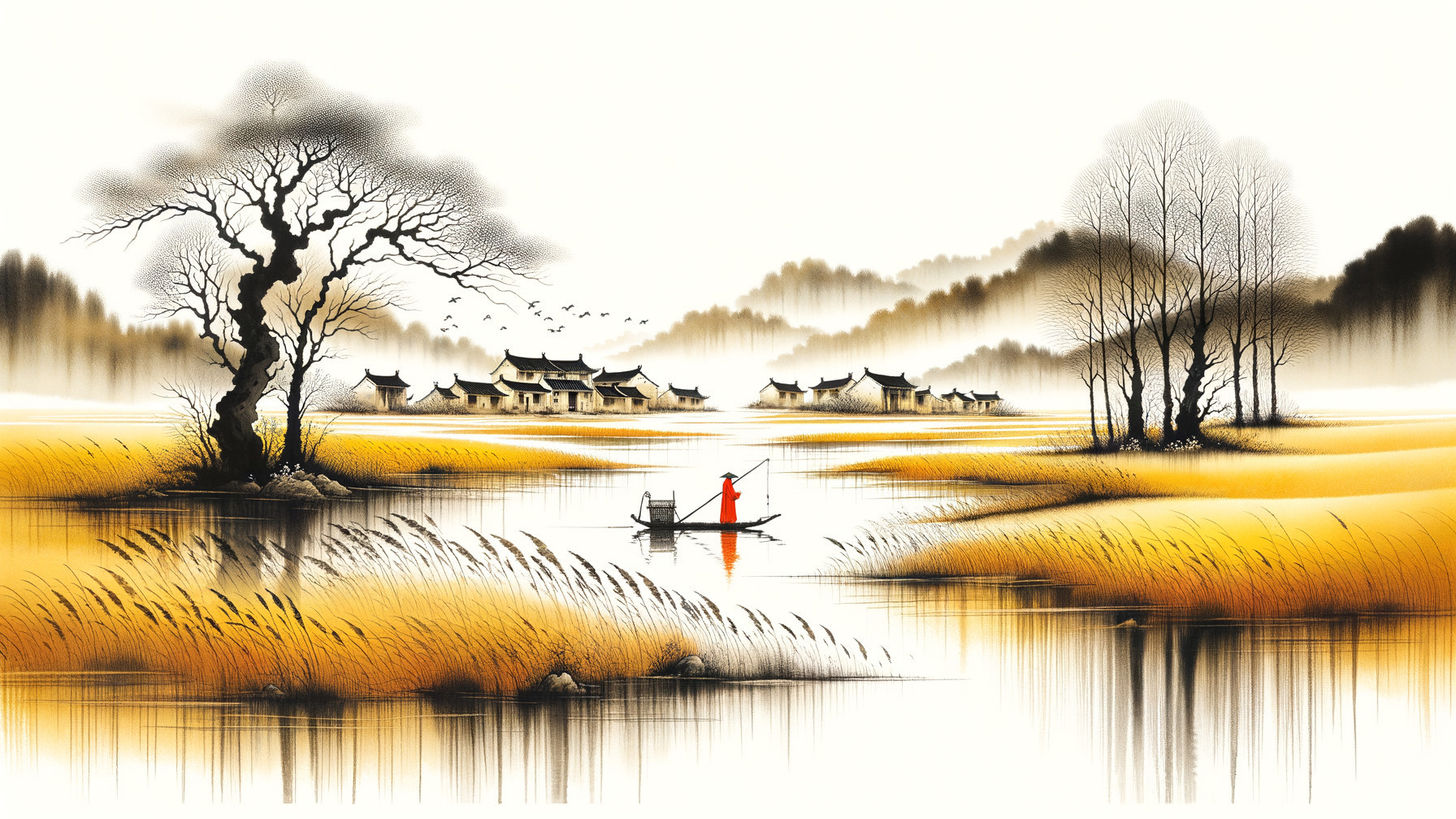 Tranquil Landscape with River and Rural Serenity