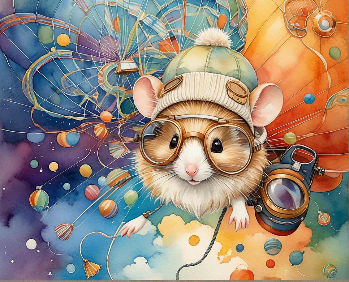 Whimsical Hamster Illustration with Balloons and Kites