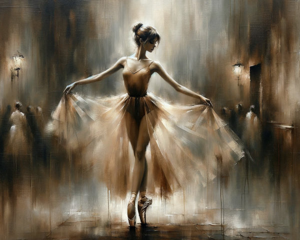 Ballerina in Elegant Dance Amidst Dreamy Atmosphere