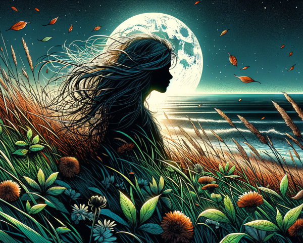 Silhouette of a woman in a serene dusk landscape