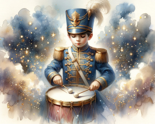 Digital Watercolor of a Boy in Toy Soldier Costume