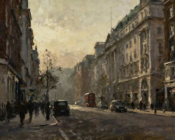 European City Street Scene Under Overcast Sky