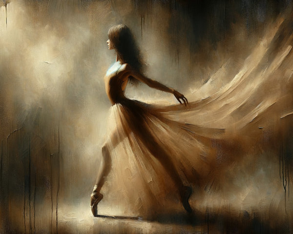 Slender Ballerina in Flowing Dress Dancing En Pointe