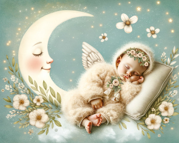 Baby on Cloud with Angel Wings and Floral Crown