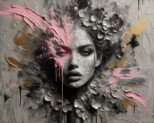 Abstract Portrait of a Woman with Textures and Colors