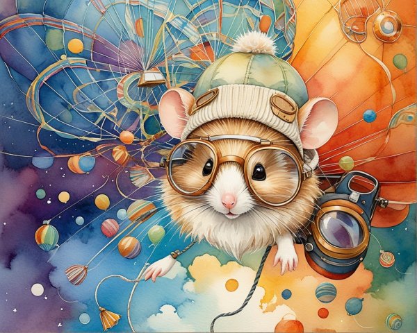 Whimsical Hamster Illustration with Balloons and Kites
