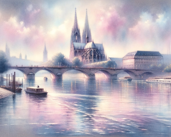 Serene Riverside Cathedral Scene with Reflection