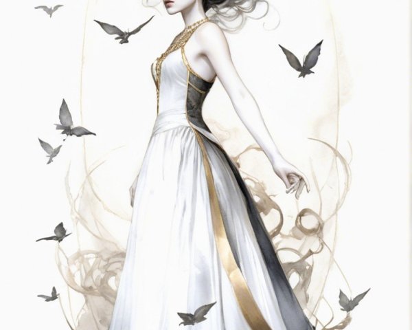 Mystical figure with antlers and flowing white gown