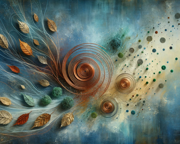 Abstract Artwork with Spirals and Colorful Orbs
