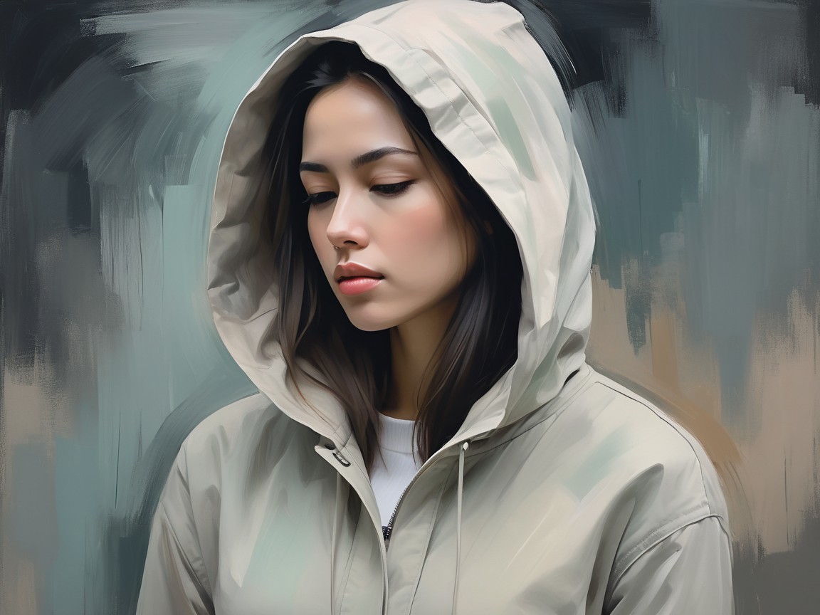 Contemplative Young Woman in Beige Hoodie Portrait