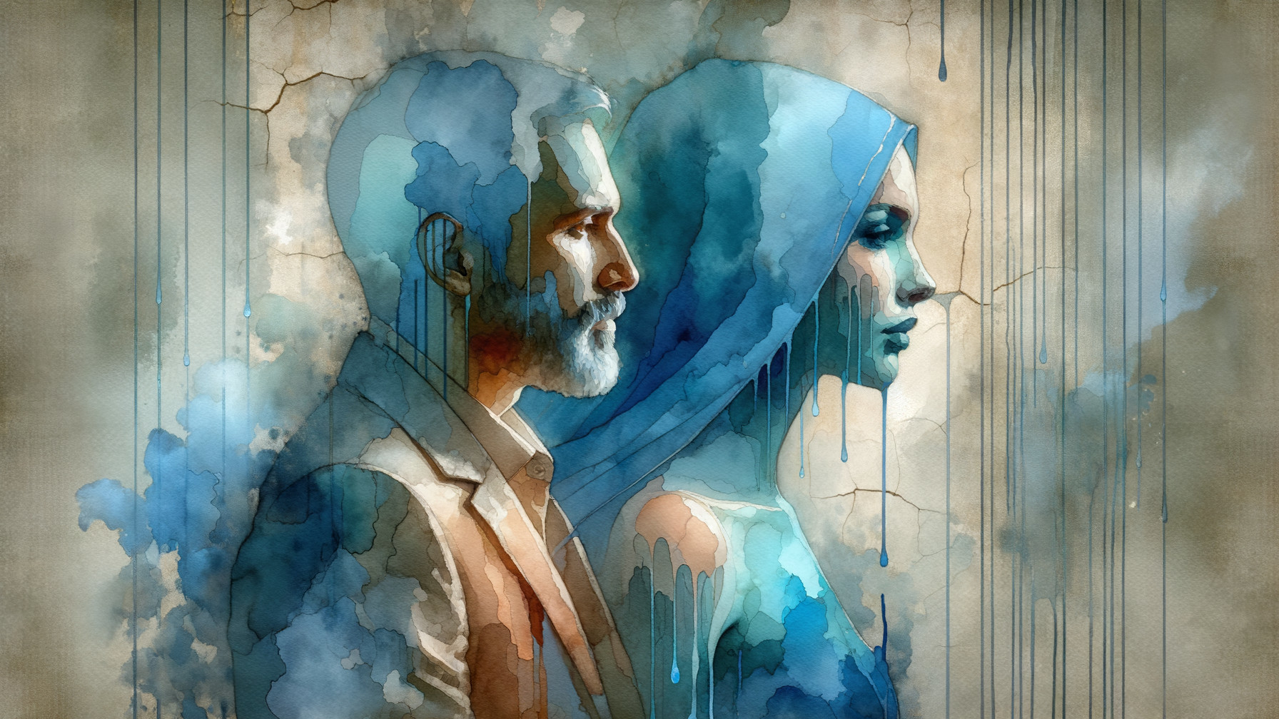 Artistic Watercolor Portrait of a Man and Woman