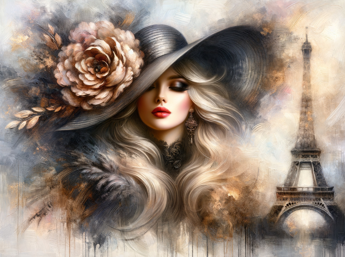 Stylized Portrait of Woman with Eiffel Tower Background
