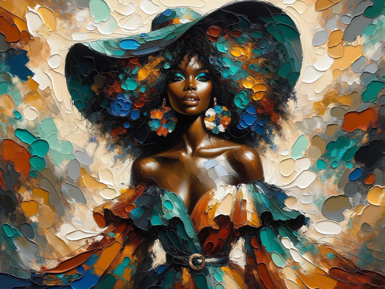 Portrait of a Woman in Vibrant Colors and Hat