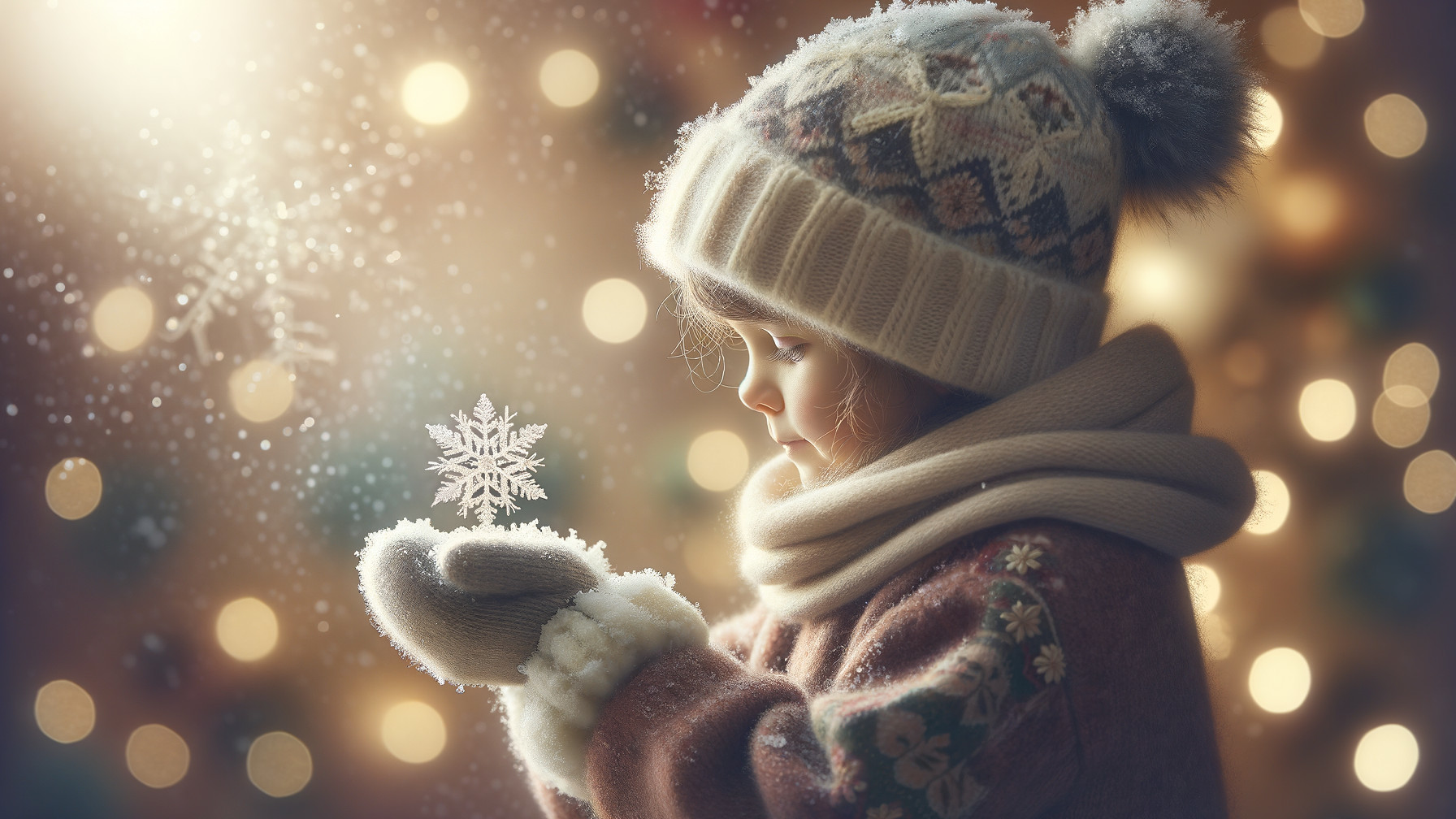 Child Holding Snowflake in Cozy Winter Setting