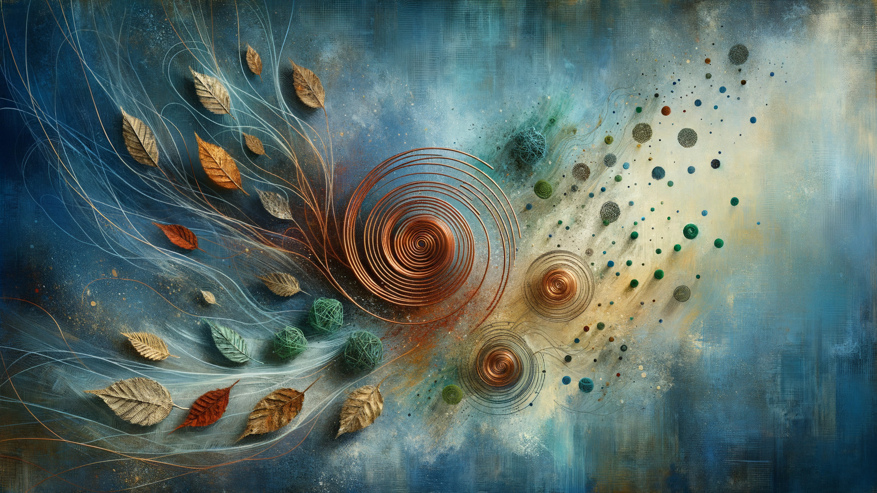 Abstract Artwork with Spirals and Colorful Orbs