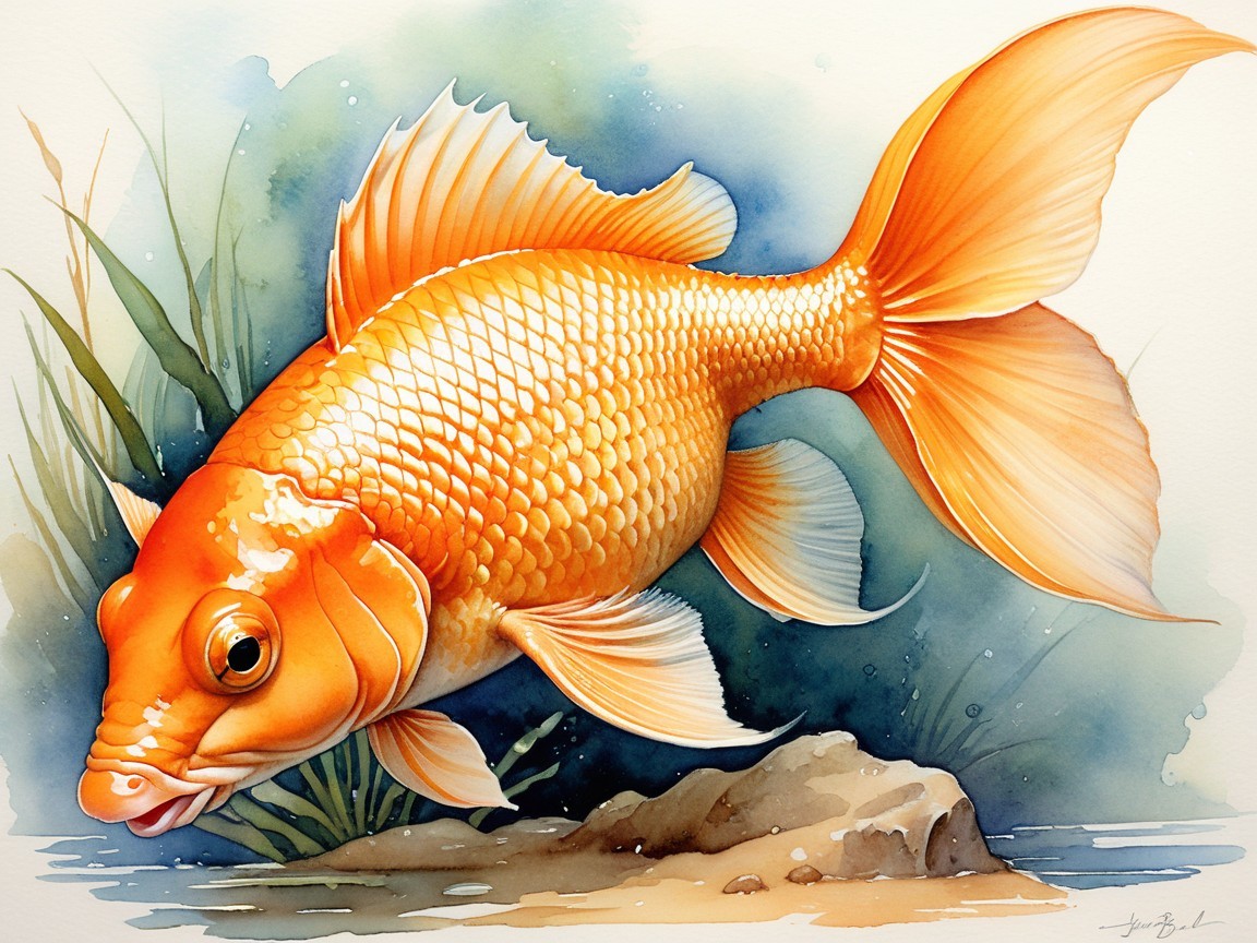 Vibrant Goldfish in Serene Underwater Setting
