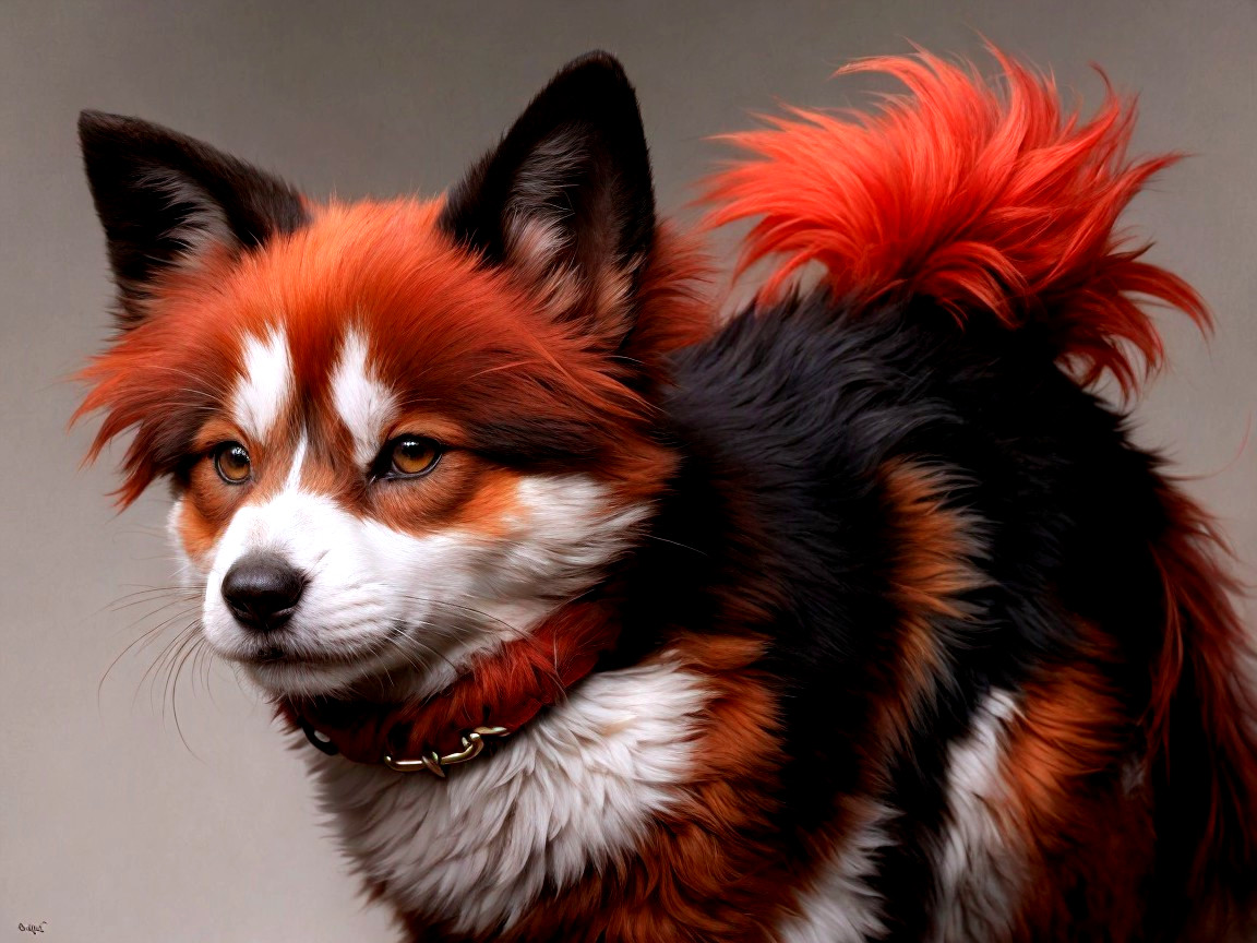 Fluffy Dog with Colorful Fur Against Neutral Background
