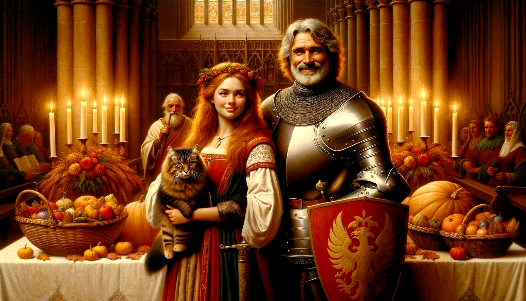 Noble Couple in Medieval Hall with Festive Decor