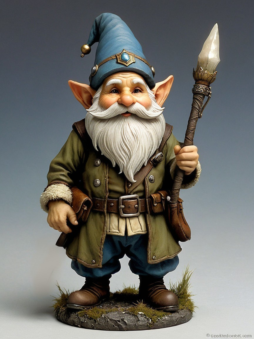 Whimsical Gnome Figurine with Blue Hat and Staff