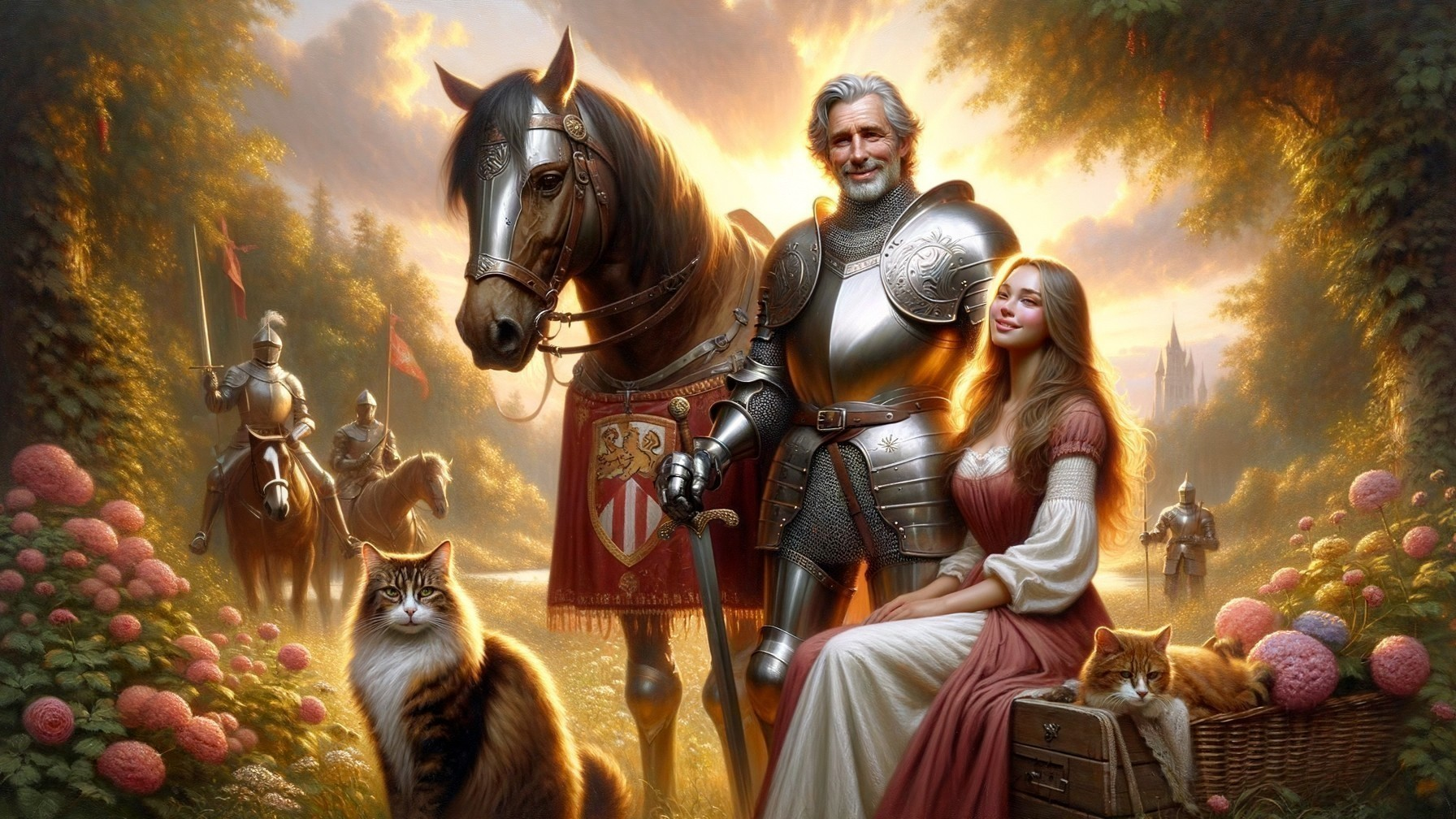 Medieval Knight and Lady in Lush Garden Setting