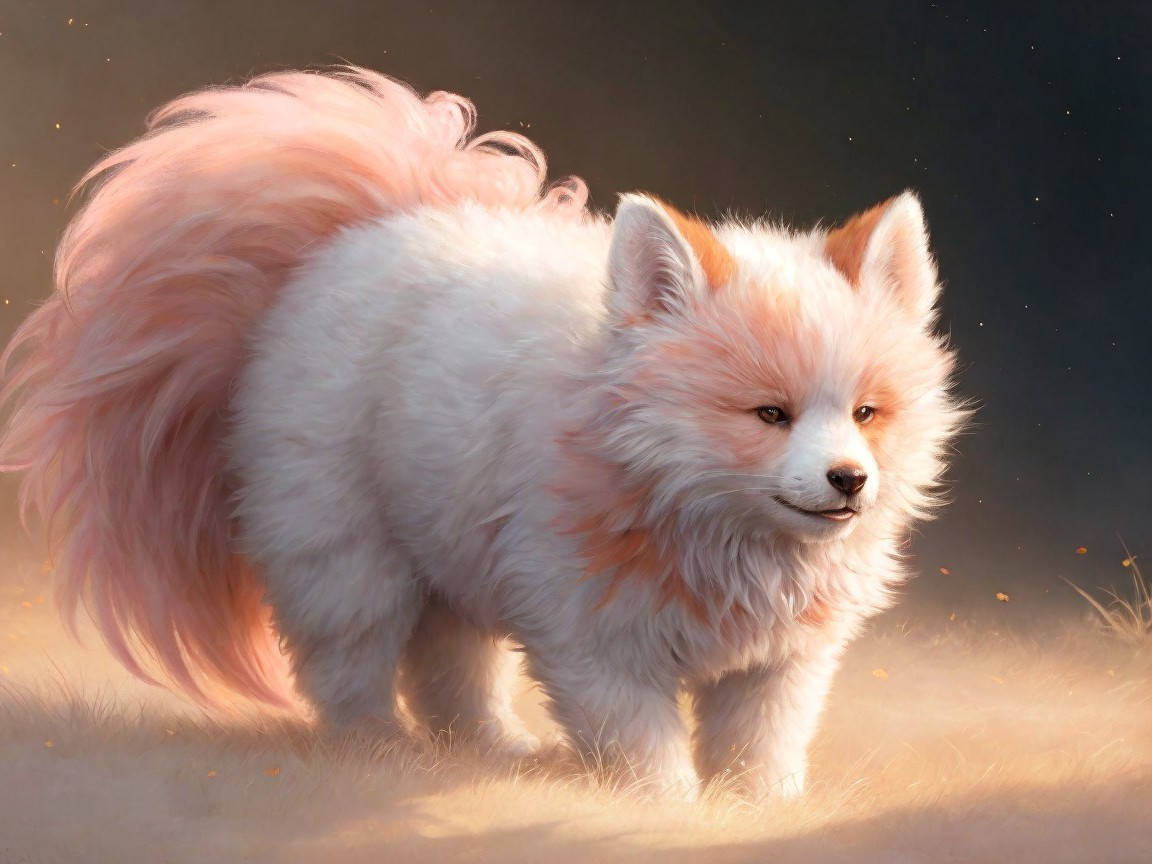 Fluffy White Canine in a Dreamy Misty Landscape