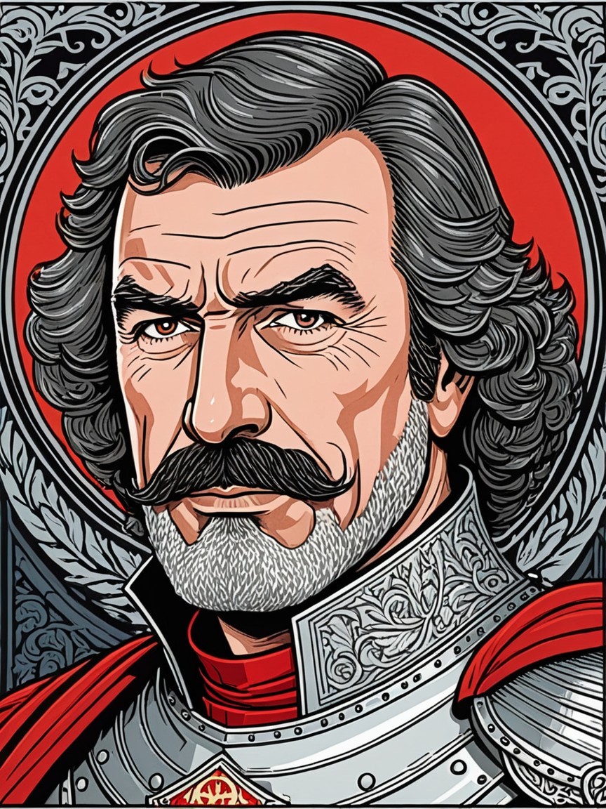 Historical Figure in Bold Graphic Style with Armor