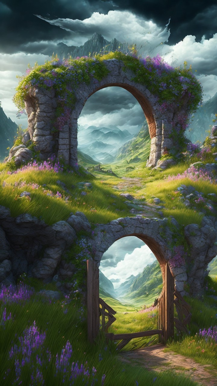Ancient Stone Arches in Serene Natural Landscape